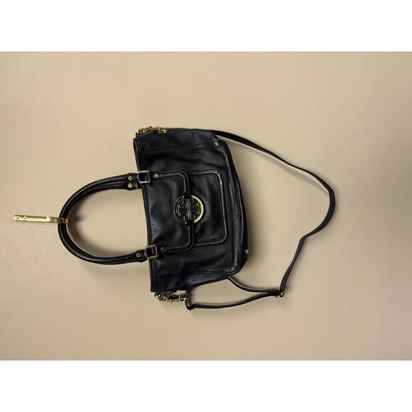 Tory Burch Black Leather Handbag with Gold Accents - Picture 1 of 8